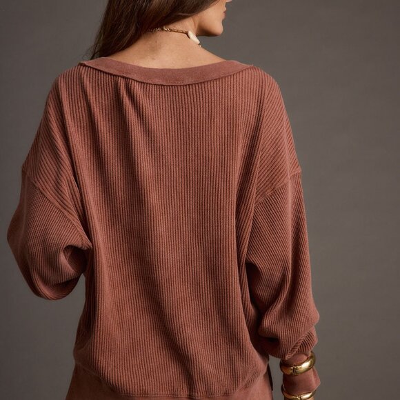 12th Tribe Not Your Ex's Rust Waffle Knit Top Size SS - Picture 3 of 3